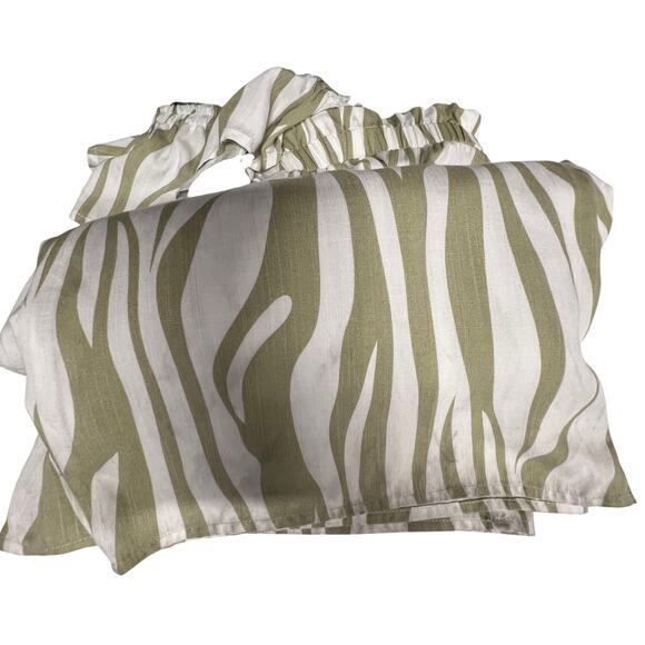 Easel Wide Leg Abstract Zebra Ruffled Flutter Sleeve Sage White Jumpsuit S NWT - Picture 7 of 12